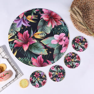 Ensemble de sets de table et de sous-verres à motif floral, ronds, en MDF, isolants thermiquement, durables, pour salle à manger, origine Wenzhou - Product Image 1