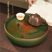 Hanque Teetablett aus Messing, Neues Chinesisches Teewasch-Set mit Messing-Infuser, Wasserspeicher und Abfluss, Luxuriöses Hochwertiges Kung-Fu-Tee-Set