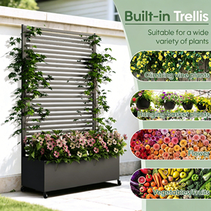 Jardinière surélevée 2-en-1 avec treillis, écran d'intimité, roues, antirouille, montage facile, bac à plantes avec trous de drainage pour patio - Product Image 2