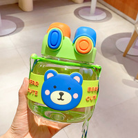 Bouteille d'eau de 1 litre pour filles, grande capacité, motif ours nuage, avec paille, pour l'été, gourde portable pour enfants