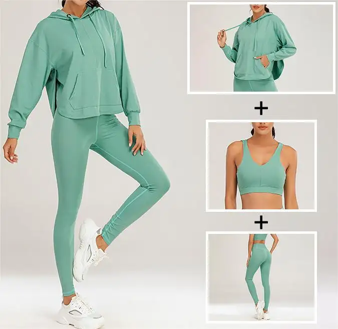 Abbigliamento Fitness Athleisure personalizzato Kit di vestiti da palestra per donna tuta da ginnastica Butt Lift donna manica lunga 3 pezzi set da Yoga