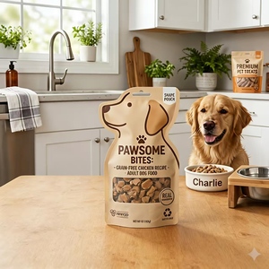 Sacs d'emballage pour aliments pour animaux de compagnie en forme d'animaux mignons, sachets personnalisables de qualité alimentaire pour friandises et aliments humides pour chiens/chats - Product Image 1