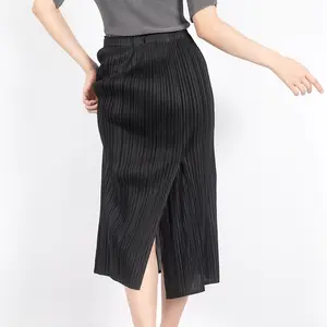 महिलाओं के लिए थोक उच्च कमर फैशन सुरुचिपूर्ण उच्च कमर लक्जरी साटन मैक्सी प्लीटेड लंबी स्कर्ट