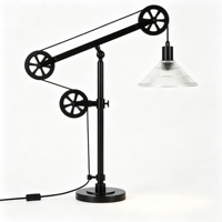 Lampe de table industrielle à bras articulé en métal noir, lampe de bureau réglable avec contrepoids, abat-jour en verre nervuré transparent pour l'étude