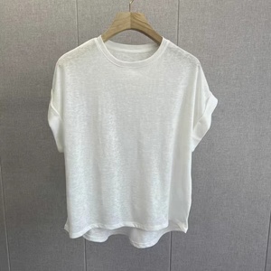 <span class=keywords><strong>T</strong></span>-shirts en Coton Chanvre de Luxe Haute Qualité pour Femmes, Blouse Simple et Unie à <span class=keywords><strong>Col</strong></span> Rond, Respirants d'É<span class=keywords><strong>t</strong></span>é, <span class=keywords><strong>T</strong></span>-shirts en Chanvre Blanc pour le Commerce de Gros - Product Image 3