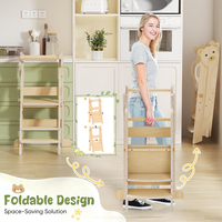 Chaise haute pour tout-petit 2-en-1, moderne, réglable, en bois massif, pliable, avec marchepied, tour d'apprentissage Montessori pour bébé
