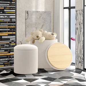 Modern Round Velvet Ottoman Stool <b>with</b> Removable Cover and Extendable <b>Storage</b> Wooden Vanity <b>Chair</b> for Bedroom or Hotel Use - Product Image 3