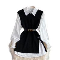 Streetwear décontracté pour femmes ensemble deux pièces chemise blanche à manches longues et pull en tricot ample approprié pour l'été pour le printemps automne