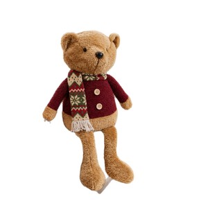 Oso de Navidad de patas largas con estampado retro a cuadros, adorno popular, linda figura de oso navideño para escaparates, mesas del hogar y decoración festiva. - Product Image 2
