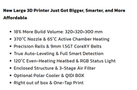 QIDI Plus 5 Combo Kecepatan Tinggi 600mm/s Perataan Otomatis Penuh 370C Extruder Langsung Printer 3D FDM Desktop Besar Industrial