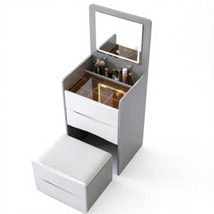 Hot Selling New Model Wholesale Price Custom Woman <b>Makeup</b> <b>Vanity</b> -<b>Lighted</b> Panel Flip-top Corner Dressing Table Wooden White - Product Image 4