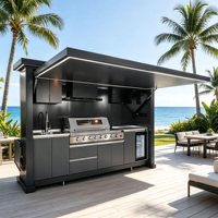 Îlot de cuisine extérieur au design moderne avec évier, tiroir de rangement et armoire en acier inoxydable 304 pour jardin, barbecue et fête
