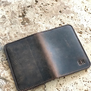 Custom Genuine Crazy Horse Leather Minimalist RFID Blocking Card Holder Slim Letter Patterned - Product Image 5
