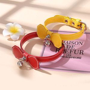 Collar personalizable de piel sintética para perros y gatos, venta al por mayor de fábrica, Collar pequeño de color sólido para mascotas con campana de lazo, diseño de moda - Product Image 6