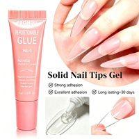 Colle à ongles semi-solide sans UV 10g, gel adhésif rose pour faux ongles avec liquide de dissolvant