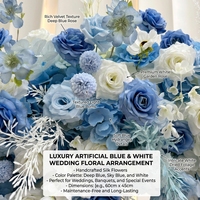 Arche de mariage bleue et blanche avec roses artificielles en soie, support de toile de fond floral, marque BBGS, décoration d'événements, décor de scène de fête