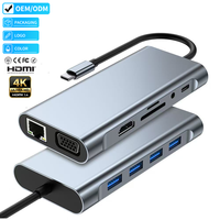 Base de Conexión USB-C 11 en 1 Justlink con HDMI 4K, VGA, Gigabit Ethernet 100M, 87W PD, SD/TF para Laptop y MacBook