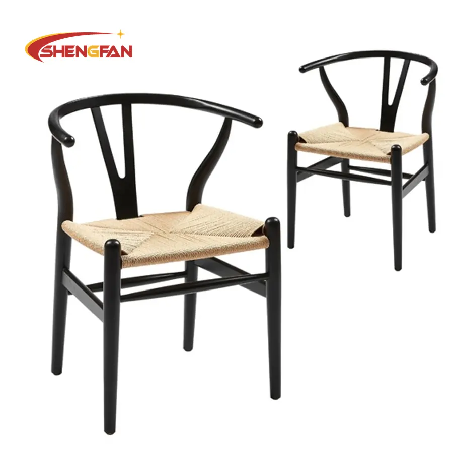 Chaise en bois de bonne qualité Chaise en bois de hêtre pour le jardin et la maison Chaises de restaurant Chaise Wishbone de couleur noire