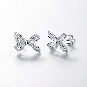 Boucles d'oreilles clous en moissanite 0,72 carats avec nœud papillon, en argent sterling S925 plaqué rhodium, sertissage griffe, bijoux de mariage pour femme, cadeau - Product Image 1