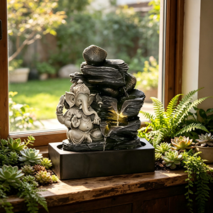 Fuente de Agua Decorativa Ganesha con Rocas Apiladas y Luz <span class=keywords><strong>LED</strong></span> para Decoración de Escritorio en Casa u Oficina, Regalo para Relajación en Interiores - Product Image 3