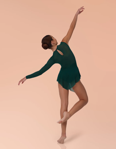 <span class=keywords><strong>Justaucorps</strong></span> de <span class=keywords><strong>danse</strong></span> élégant à manches longues en spandex vert forêt de haute qualité, avec jupe soufflet douce, style boutique de scène - Product Image 3