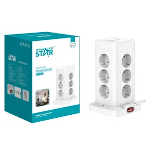 WINNING STAR ST-1012 Electrical Extension Socket EU Plug 12 Way Power Strip Tower with USB Type-C