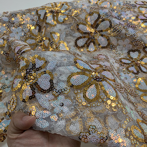Sáng Vàng <span class=keywords><strong>Sequins</strong></span> May Mắn Cánh Hoa Thêu Đàn Hồi Ren Lưới Vải Trẻ Em Của Quần Áo Thời Trang Váy Cưới Ren Vải - Product Image 5