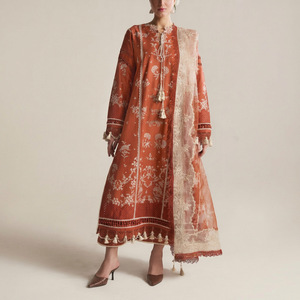Ensemble Kurti Anarkali indien brodé orange rouille avec dupatta, coupe ample, robe de mariage traditionnelle pour femme, Shalwar Kameez - Product Image 1
