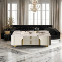 Table de télévision mobile blanche et dorée Fire Place Tv Stand 75 pouces Tv Stand avec cheminée et table basse
