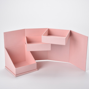 Boîtes de rangement et d'emballage cadeau pour bijoux avec fermeture magnétique rose personnalisée, joli design, boîte cosmétique rotative à 3 étages - Product Image 4