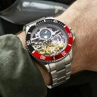 Montres de plongée pour hommes FORSINING, répliques de luxe, bracelet en acier inoxydable, montre mécanique squelette, montre sport avec phase lunaire