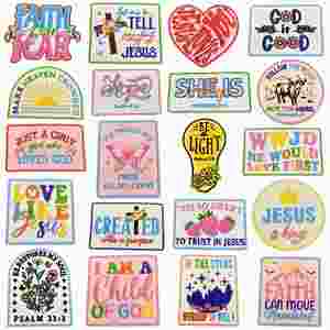 Grande collection de patchs thermocollants brodés style graffiti avec citation d'Ana et thème de la foi en Jésus pour la décoration de vêtements et de sacs à dos - Product Image 3