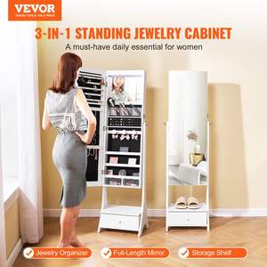 <b>Full</b>-<b>Length</b> White Standing <b>Mirror</b> Jewelry Cabinet <b>with</b> <b>Storage</b> Jewelry Organizers - Product Image 2