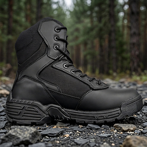 TSB602 Bottes de travail tactiques montantes en cuir noir pour hommes, bottes de terrain tactiques, chaussures d'extérieur imperméables à lacets pour toutes les saisons - Product Image 2