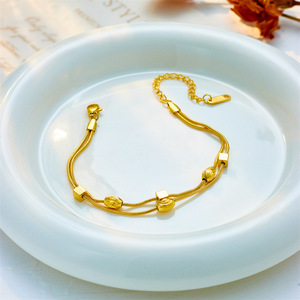 Geometric <b>Titanium</b> Steel Double Layer Bracelet Gold Unisex Gift Jewelry - Product Image 3