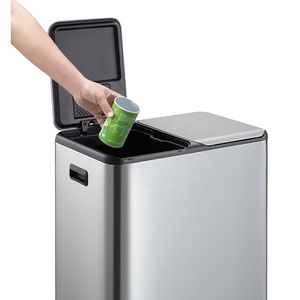 屋内用大型長方形ステンレス製ダブルペダル式ゴミ箱 60リットル 足踏み式分別ゴミ箱 - Product Image 5