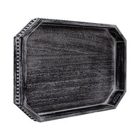 Plateau de service décoratif pour table basse, long plateau octogonal en bois noir avec perles en bois, style farmhouse, pour table ottoman ou comptoir