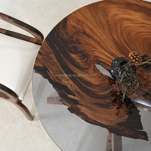 Protezione ambientale rotonda massello legno noce mobili per la casa ristorante interno fiume cucina resina epossidica tavolo da pranzo - Product Image 2