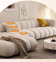 Canapé en tissu de luxe léger américain : Ligne droite, style rétro et moderne, ensemble de salon couleur crème, meuble de salon