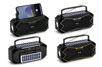 Enceintes Bluetooth à énergie solaire, stéréo sans fil, caisson de basses portable, boîte à musique d'extérieur avec lampe de poche, radio FM