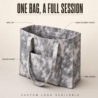 Sac fourre-tout en toile de coton tie-dye avec poche avant, grande capacité, réutilisable, pour le shopping, logo personnalisé, pour le yoga, le travail, l'école