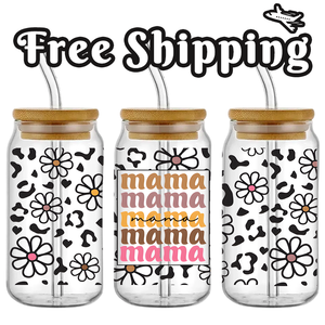 Livraison Gratuite – Nouvelle Décoration Esthétique « Groovy Mama » Motif Vache Daisy, Film UV DTF pour Verre Libbey 16oz, Texture Stéréo 3D - Product Image 1