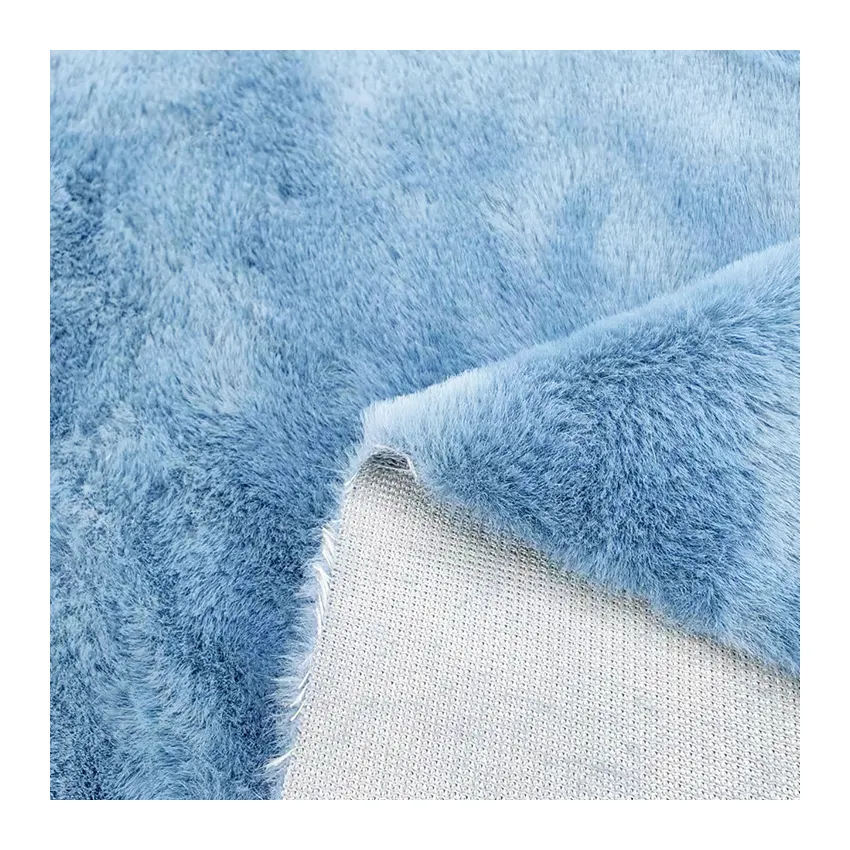Fabrika yüksek kalite 100% Polyester bir tarafı mavi Faux tavşan kürk kumaş
