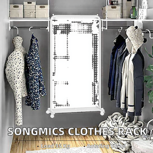 Porte-vêtements rotatif <span class=keywords><strong>SONGMICS</strong></span> avec 2 roues verrouillables, cadre en acier de 74 cm de large, étagère en fil métallique, capacité de charge de 35 kg, blanc H - Product Image 2