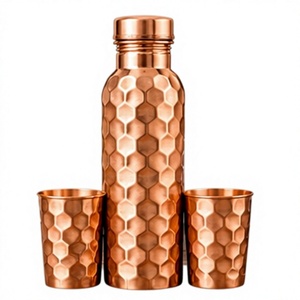 <b>Vintage</b> Hexagonal Hammered Copper Water <b>Bottle</b> With Lid And 2 Matching Cups - Product Image 1