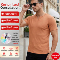T-shirts décontractés à col en V côtelés et rayés de couleur unie pour hommes, légers, à manches courtes, vente en gros directe d'usine, personnalisation OEM