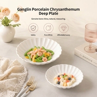 Assiette creuse en porcelaine fine True Bone China, blanc pur, motif chrysanthème, émaillée, compatible micro-ondes et lave-vaisselle, style restaurant