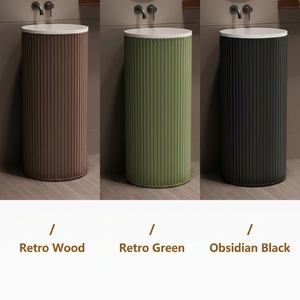 Lavabo a <span class=keywords><strong>colonna</strong></span> in pietra artificiale scanalato, lavabo cilindrico a <span class=keywords><strong>colonna</strong></span> <span class=keywords><strong>con</strong></span> nervature, lavabo moderno da terra per <span class=keywords><strong>bagno</strong></span> - Product Image 6