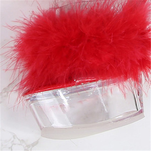 Poilu Sexy talons fins imperméable Transparent cristal léger été mariage Banquet robe formelle pantoufles sandales - Product Image 3