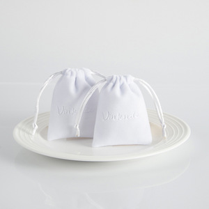 White <b>Drawstring</b> Jewelry <b>Pouch</b> 8x10cm Rectangular Soft Plush Bag For Earrings Gifts Storage Packaging - Product Image 3